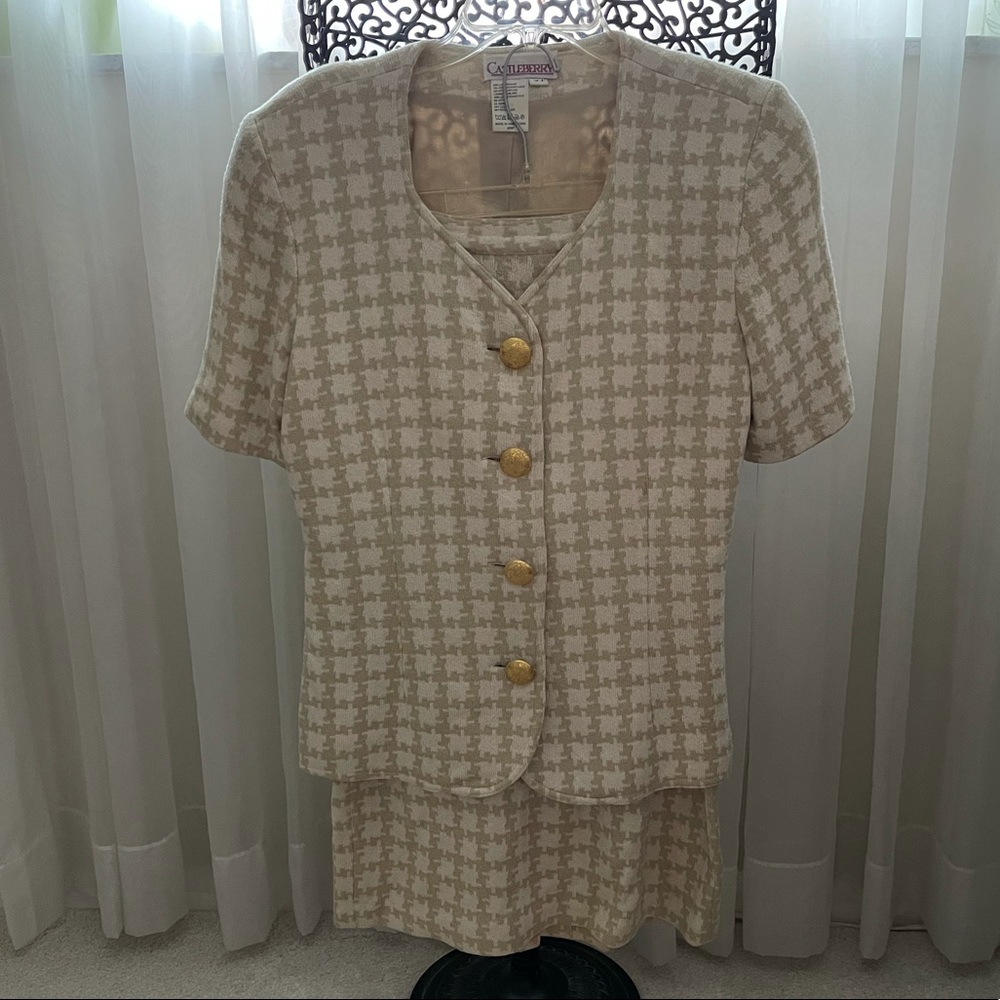 Castleberry knit skirt suit with gold buttons